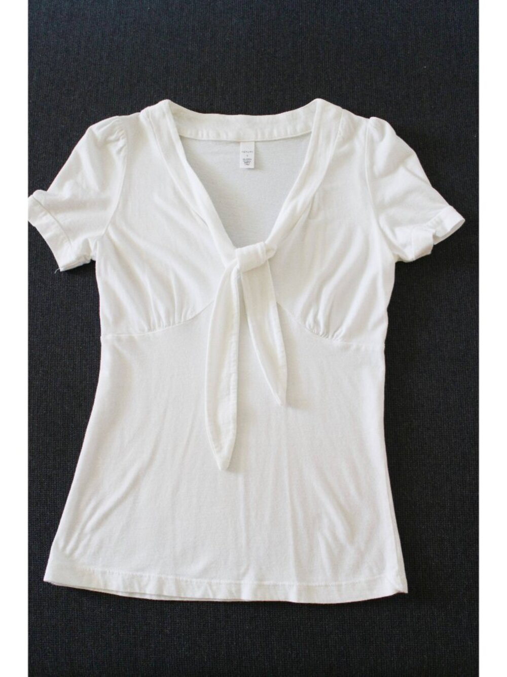 Merona White Short Sleeve Bow Tie Cotton Blend Preppy Coquette T-shirt Size S